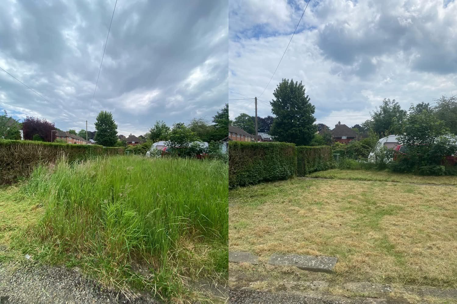 Knee high grass brought back to a neat lawn
