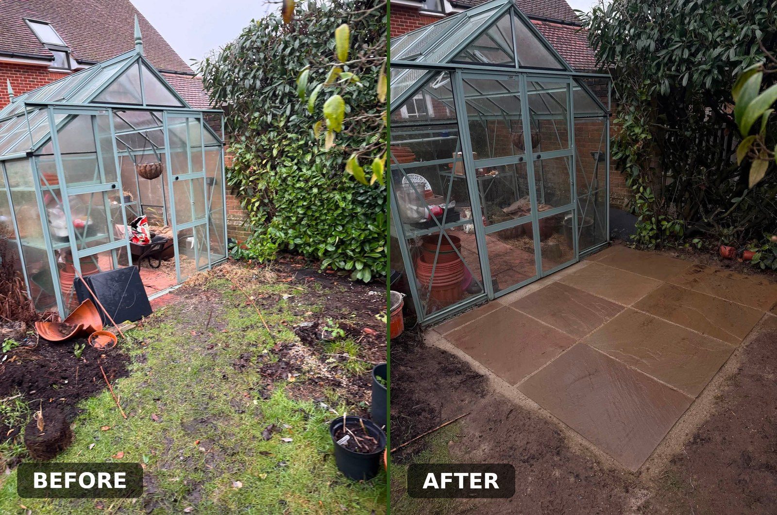 A new paved base laid around the greenhouse