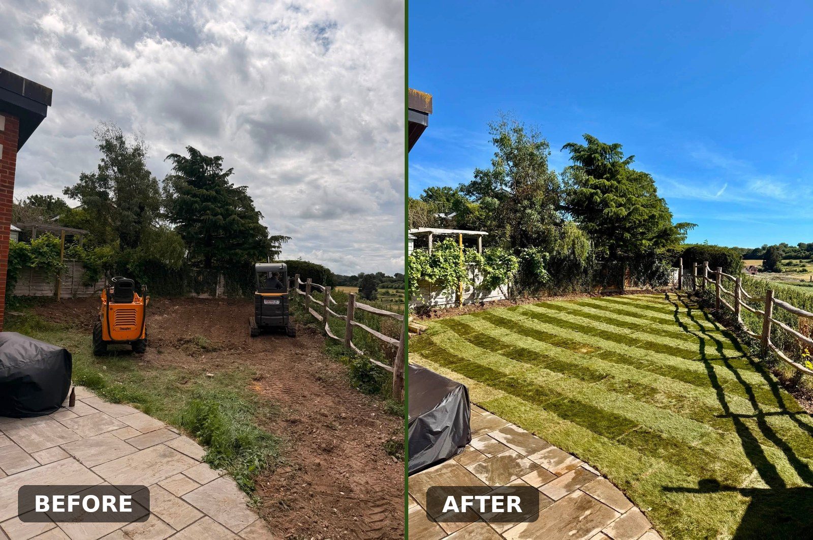 Cleared, levelled and turfed into a full width lawn